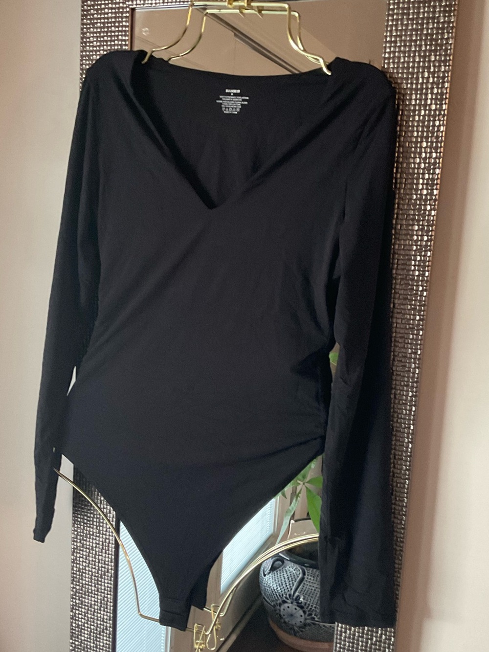 Black V-Neck Long Sleeve Bodysuit - Women